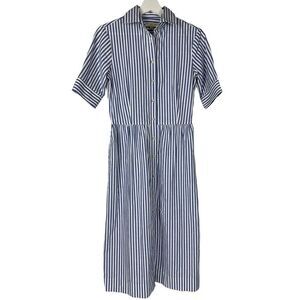 Kim and Proper Casey Stripe Midi Shirt Dress size XXS Blue & White Cotton